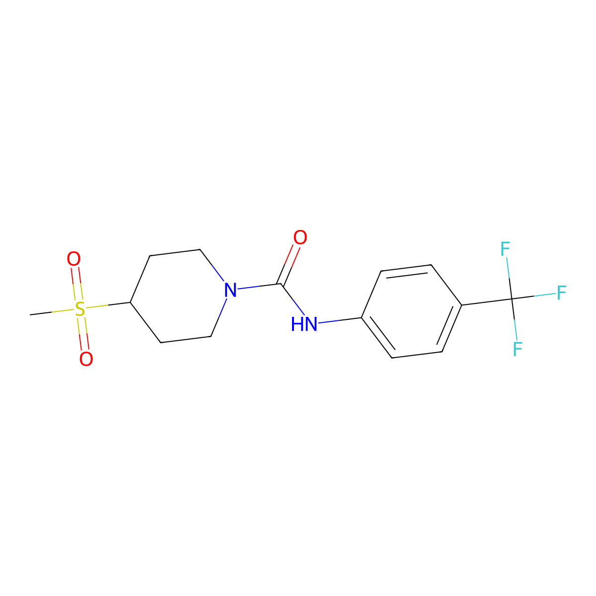 4-(methylsulfonyl)-N-(4-(trifluoromethyl)phenyl)piperidine-1-carboxamide molecular structure, CAS 1448035-94-6