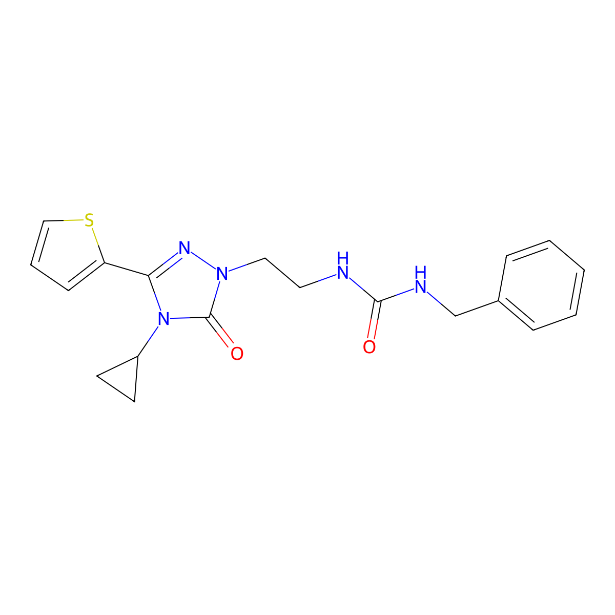 1-benzyl-3-(2-(4-cyclopropyl-5-oxo-3-(thiophen-2-yl)-4,5-dihydro-1H-1,2,4-triazol-1-yl)ethyl)urea molecular structure, CAS 1448035-95-7