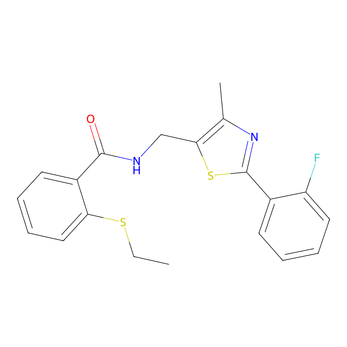 2-(ethylthio)-N-((2-(2-fluorophenyl)-4-methylthiazol-5-yl)methyl)benzamide molecular structure, CAS 1448035-98-0