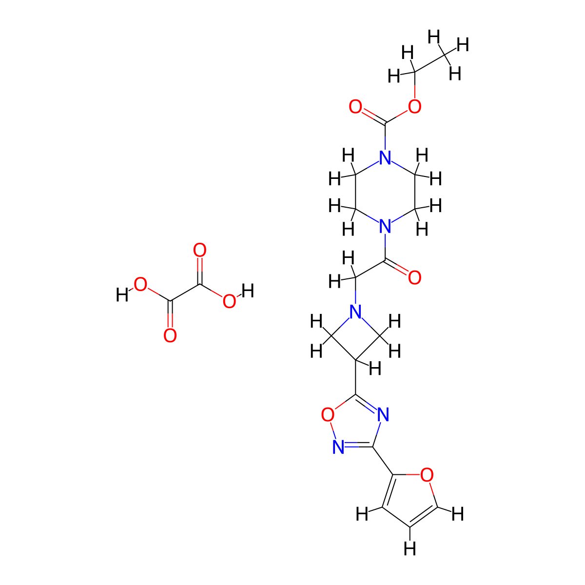 Ethyl 4-(2-(3-(3-(furan-2-yl)-1,2,4-oxadiazol-5-yl)azetidin-1-yl)acetyl)piperazine-1-carboxylate oxalate molecular structure, CAS 1448036-04-1