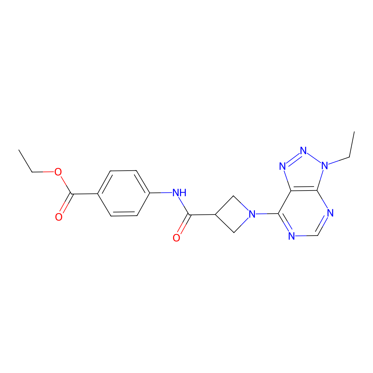 ethyl 4-(1-(3-ethyl-3H-[1,2,3]triazolo[4,5-d]pyrimidin-7-yl)azetidine-3-carboxamido)benzoate molecular structure, CAS 1448036-14-3