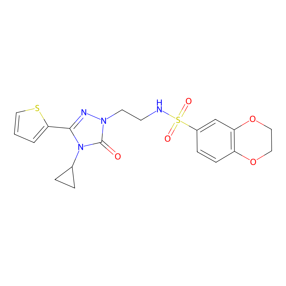 N-(2-(4-cyclopropyl-5-oxo-3-(thiophen-2-yl)-4,5-dihydro-1H-1,2,4-triazol-1-yl)ethyl)-2,3-dihydrobenzo[b][1,4]dioxine-6-sulfonamide molecular structure, CAS 1448036-16-5