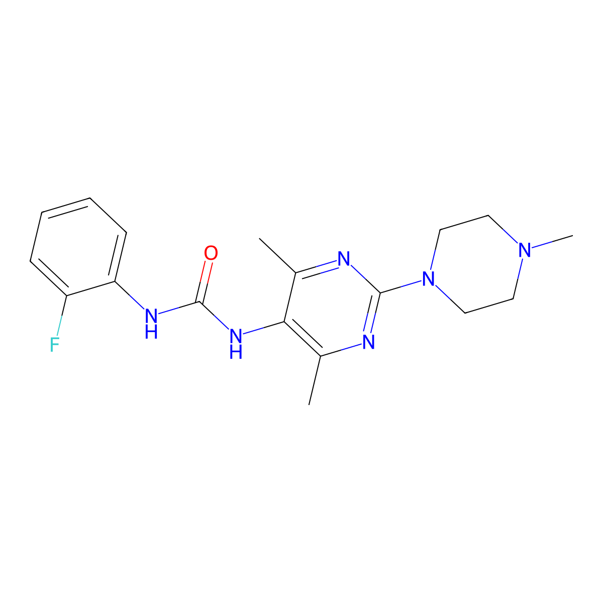1-(4,6-Dimethyl-2-(4-methylpiperazin-1-yl)pyrimidin-5-yl)-3-(2-fluorophenyl)urea molecular structure, CAS 1448036-17-6