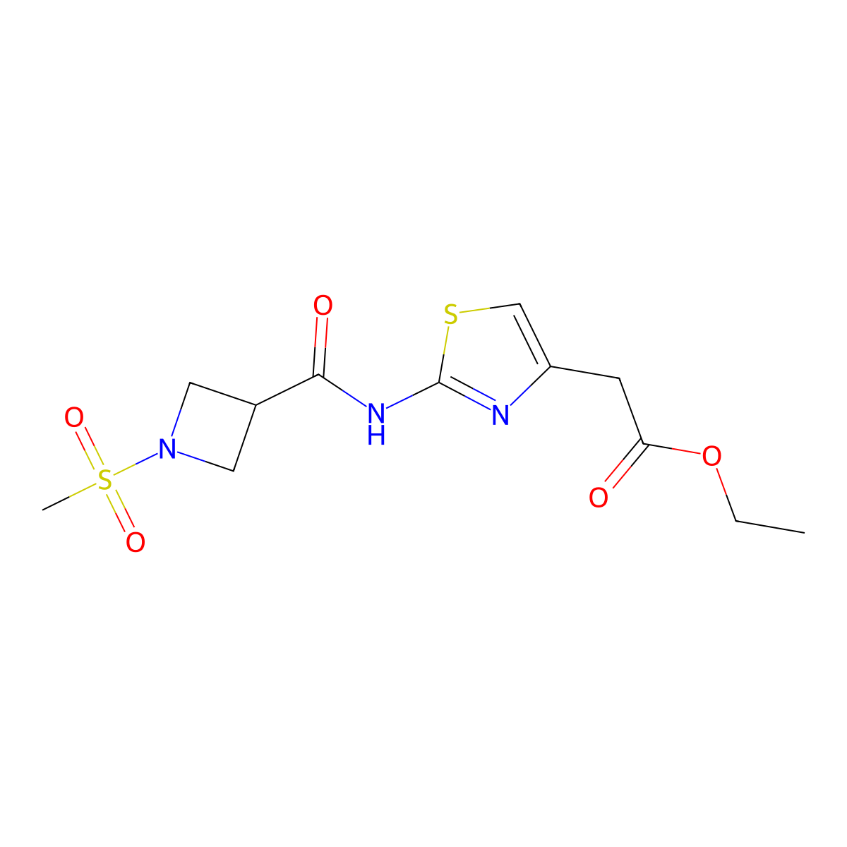 Ethyl 2-(2-(1-(methylsulfonyl)azetidine-3-carboxamido)thiazol-4-yl)acetate molecular structure, CAS 1448036-20-1