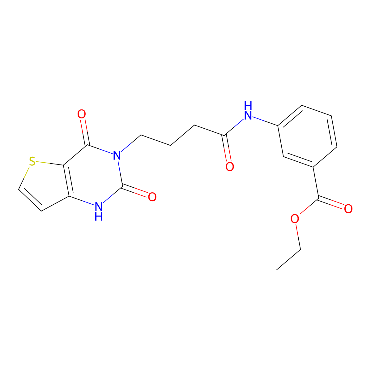 ethyl 3-(4-(2,4-dioxo-1,2-dihydrothieno[3,2-d]pyrimidin-3(4H)-yl)butanamido)benzoate molecular structure, CAS 1448036-21-2