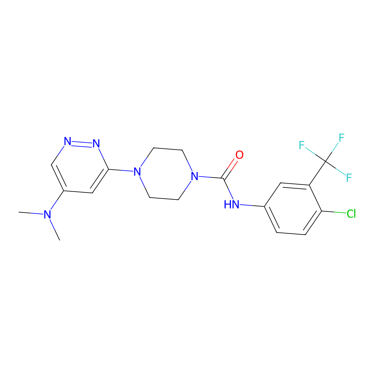 N-[4-Chloro-3-(trifluoromethyl)phenyl]-4-[5-(dimethylamino)pyridazin-3-YL]piperazine-1-carboxamide molecular structure, CAS 1448036-25-6