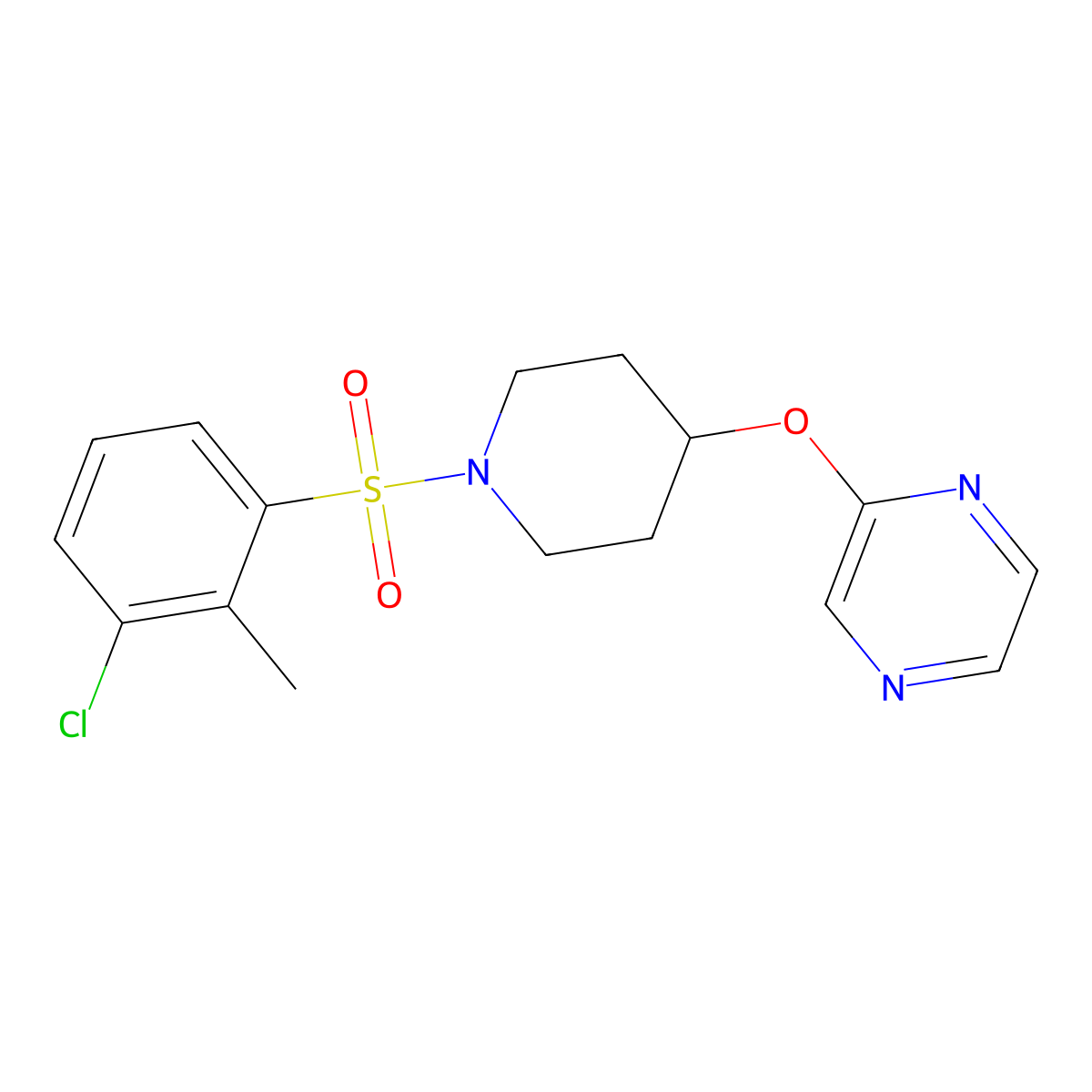2-((1-((3-Chloro-2-methylphenyl)sulfonyl)piperidin-4-yl)oxy)pyrazine molecular structure, CAS 1448036-26-7
