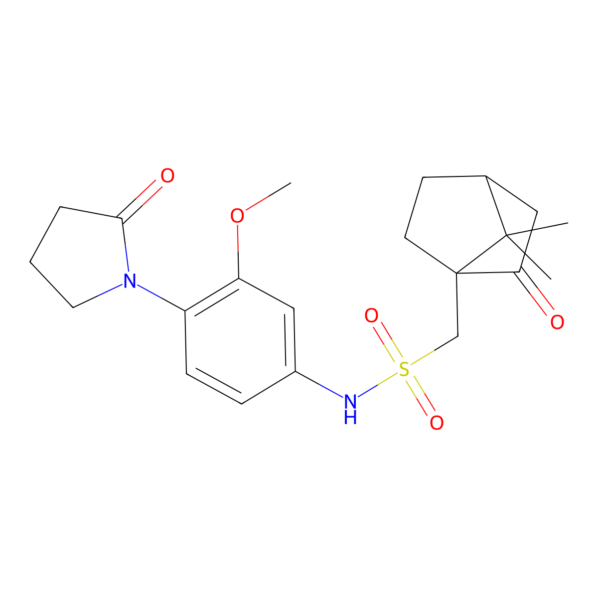 1-(7,7-dimethyl-2-oxobicyclo[2.2.1]heptan-1-yl)-N-(3-methoxy-4-(2-oxopyrrolidin-1-yl)phenyl)methanesulfonamide molecular structure, CAS 1448036-29-0