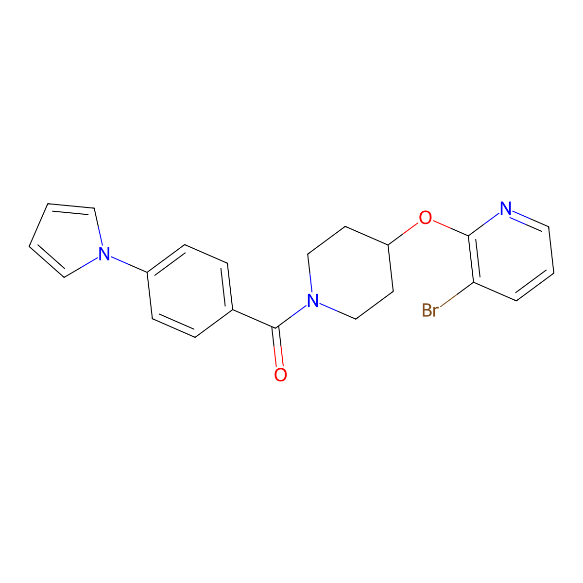 (4-(1H-pyrrol-1-yl)phenyl)(4-((3-bromopyridin-2-yl)oxy)piperidin-1-yl)methanone molecular structure, CAS 1448036-32-5