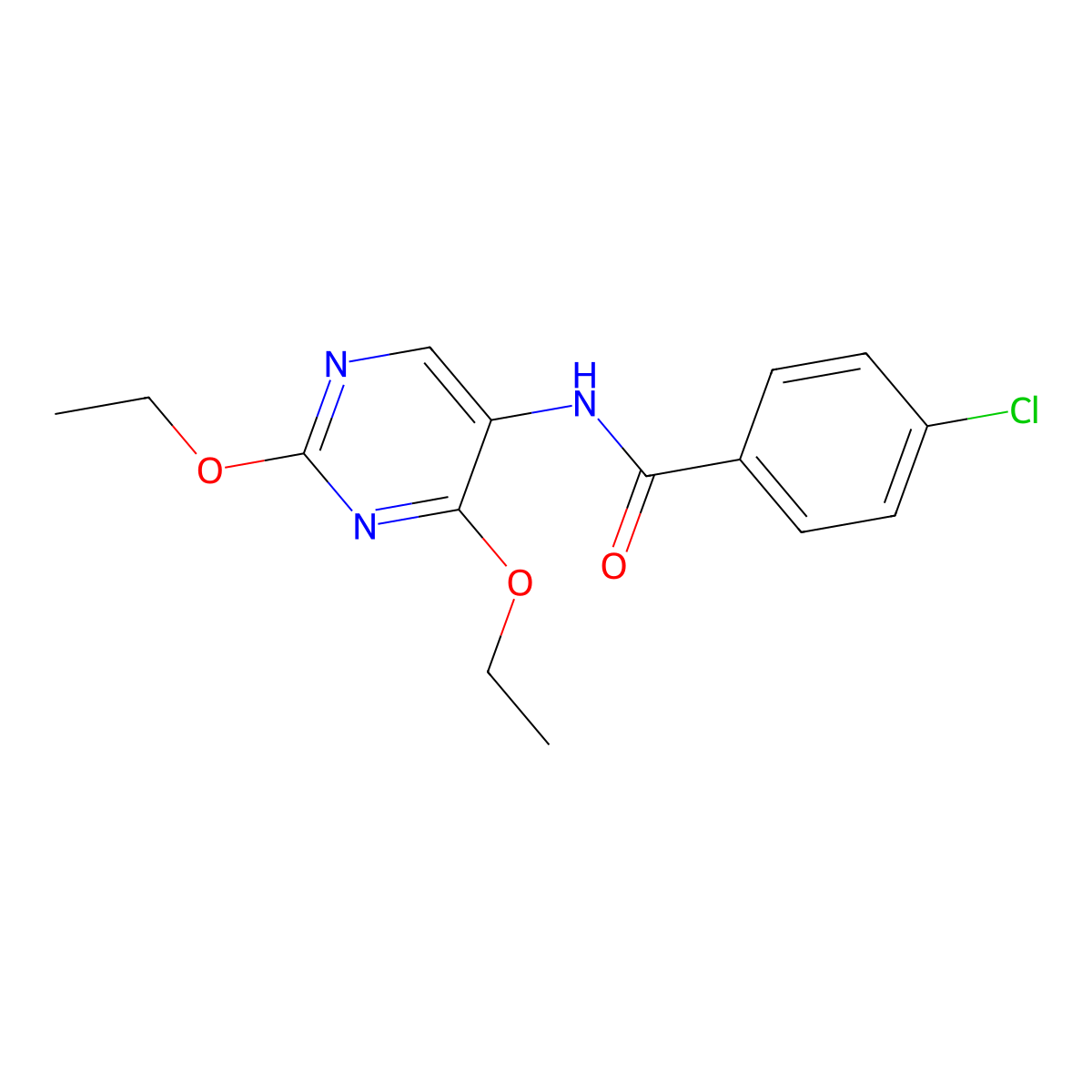 4-chloro-N-(2,4-diethoxypyrimidin-5-yl)benzamide molecular structure, CAS 1448036-34-7