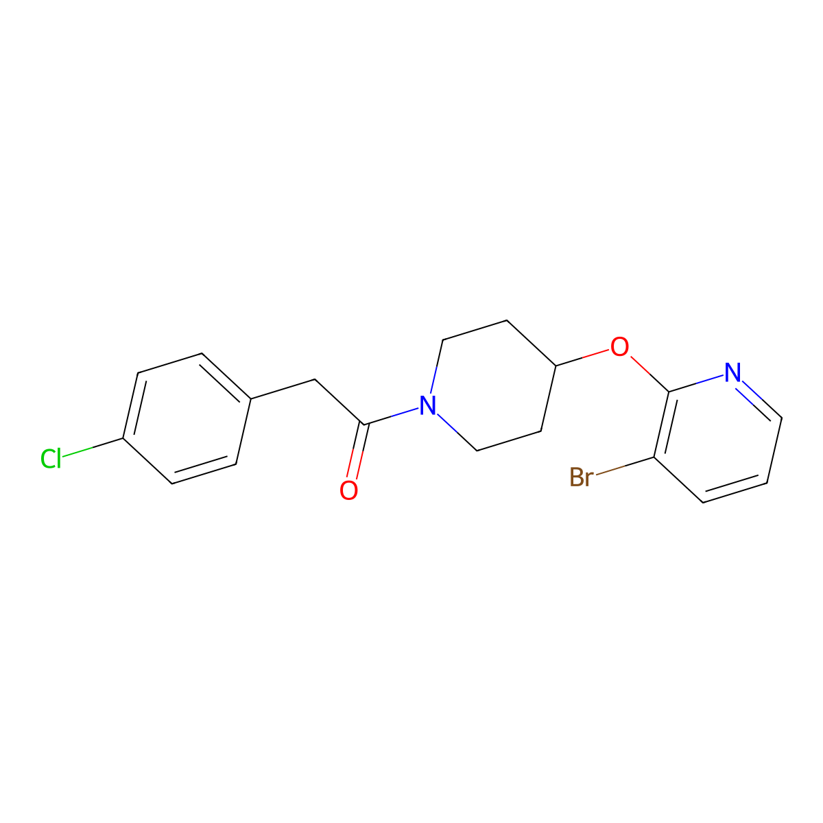 1-(4-((3-Bromopyridin-2-yl)oxy)piperidin-1-yl)-2-(4-chlorophenyl)ethanone molecular structure, CAS 1448036-39-2