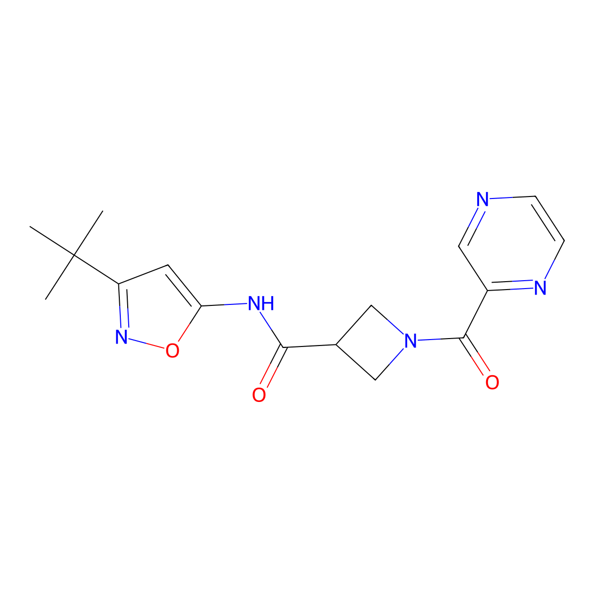 N-(3-(tert-butyl)isoxazol-5-yl)-1-(pyrazine-2-carbonyl)azetidine-3-carboxamide molecular structure, CAS 1448036-41-6