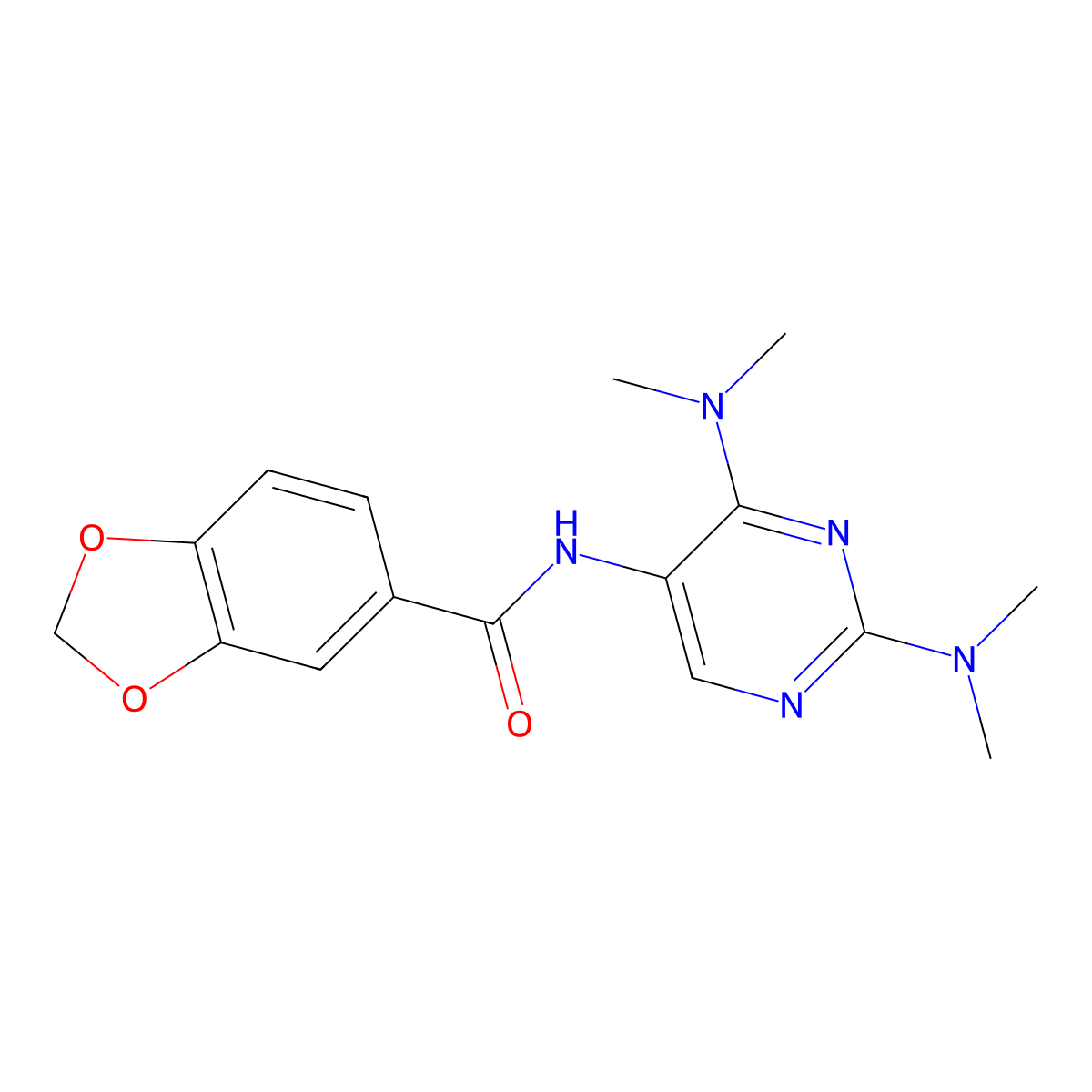 N-(2,4-bis(dimethylamino)pyrimidin-5-yl)benzo[d][1,3]dioxole-5-carboxamide molecular structure, CAS 1448036-45-0