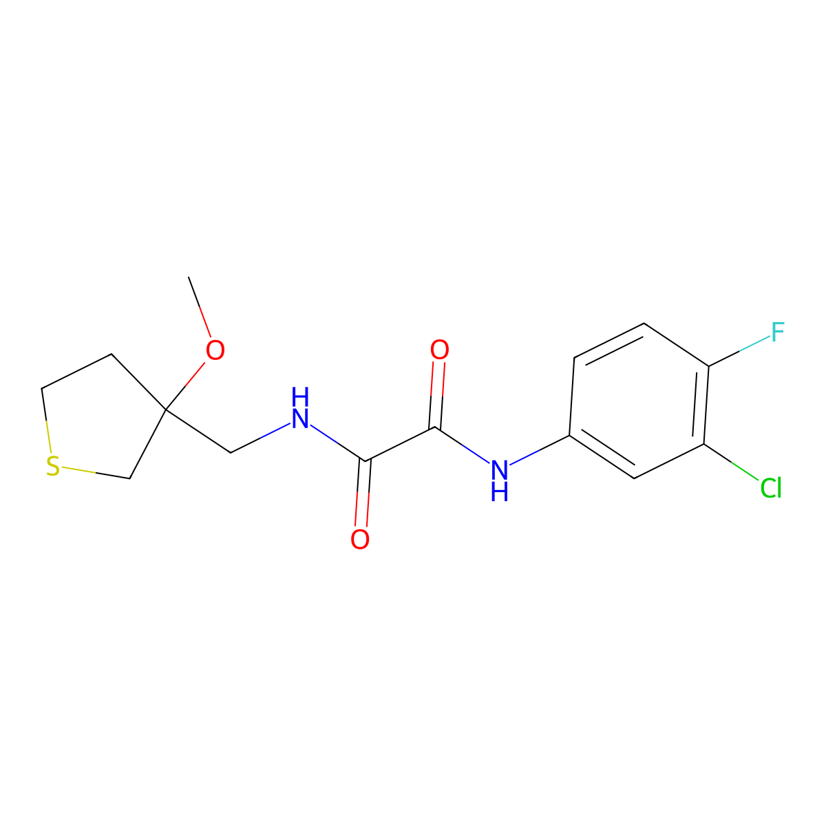 N1-(3-chloro-4-fluorophenyl)-N2-((3-methoxytetrahydrothiophen-3-yl)methyl)oxalamide molecular structure, CAS 1448036-48-3