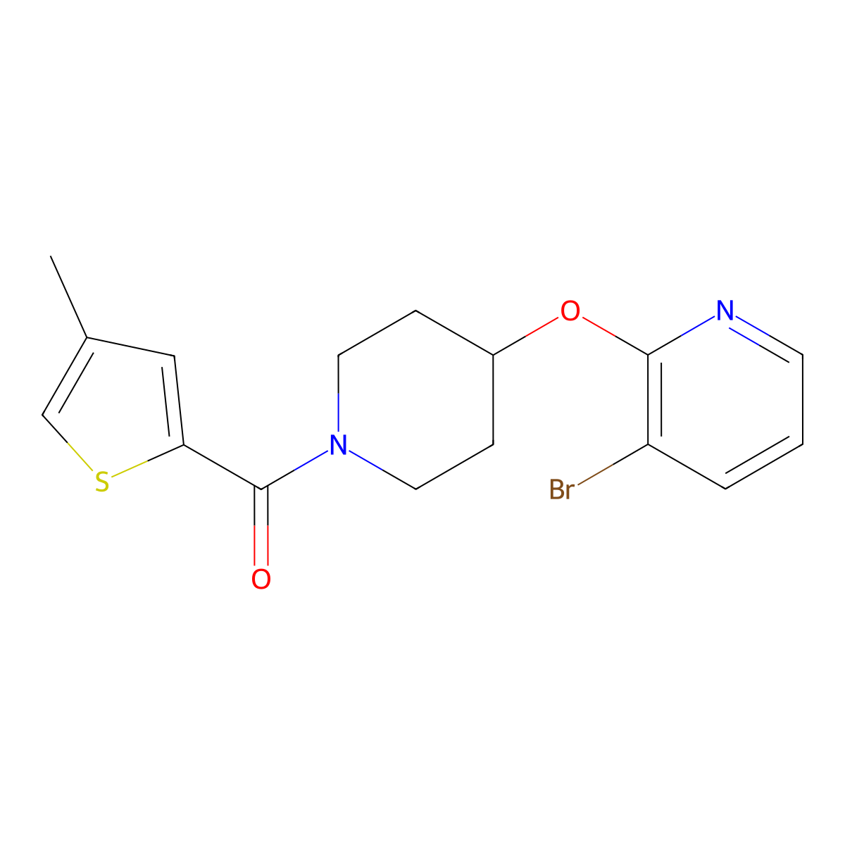 (4-((3-Bromopyridin-2-yl)oxy)piperidin-1-yl)(4-methylthiophen-2-yl)methanone molecular structure, CAS 1448036-51-8