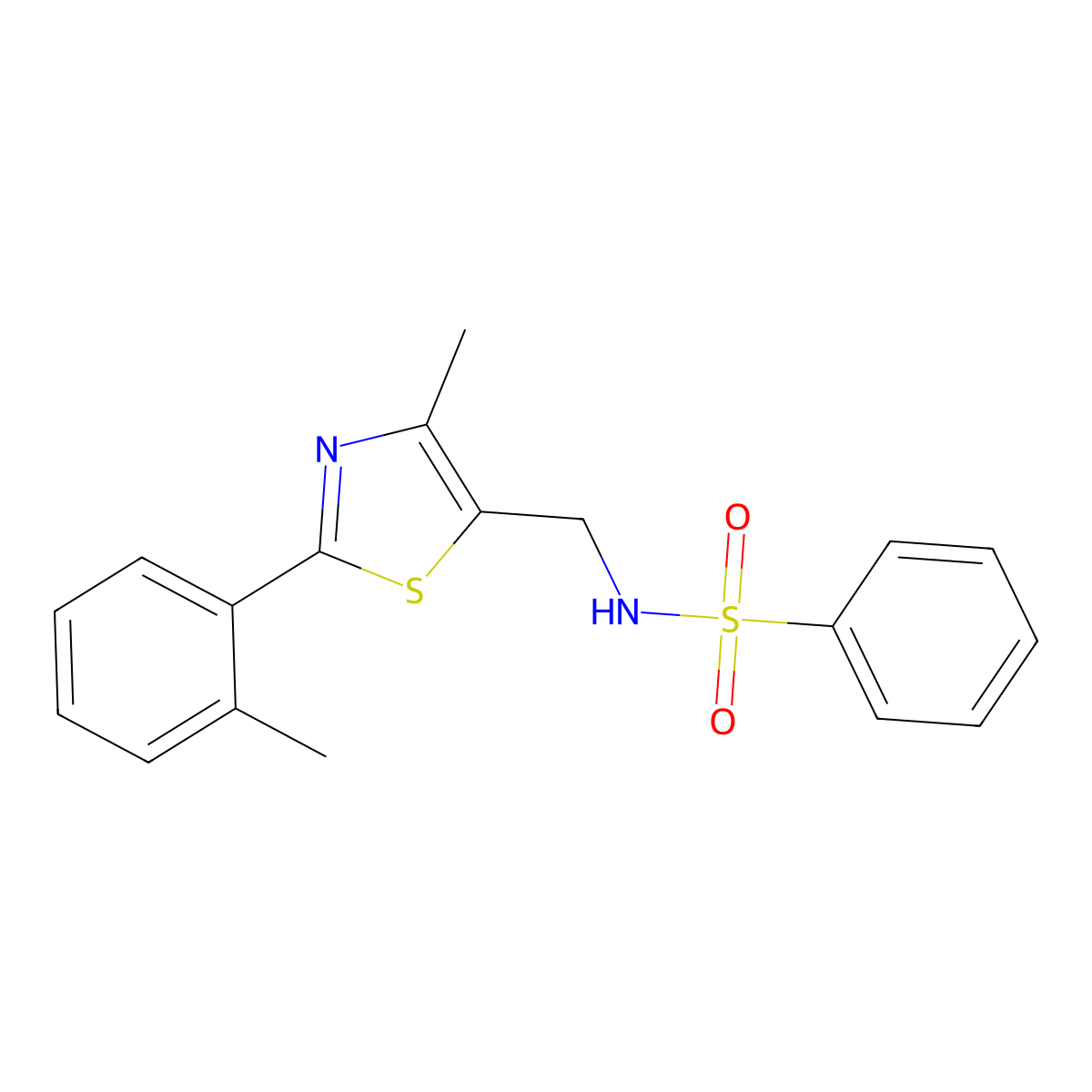 N-((4-methyl-2-(o-tolyl)thiazol-5-yl)methyl)benzenesulfonamide molecular structure, CAS 1448036-52-9