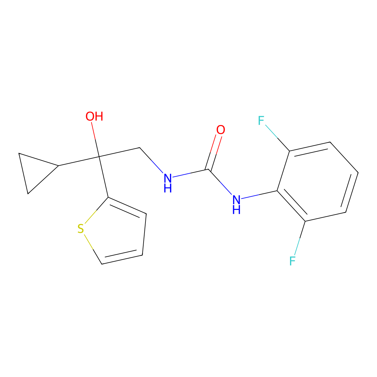 1-(2-Cyclopropyl-2-hydroxy-2-(thiophen-2-yl)ethyl)-3-(2,6-difluorophenyl)urea molecular structure, CAS 1448036-54-1