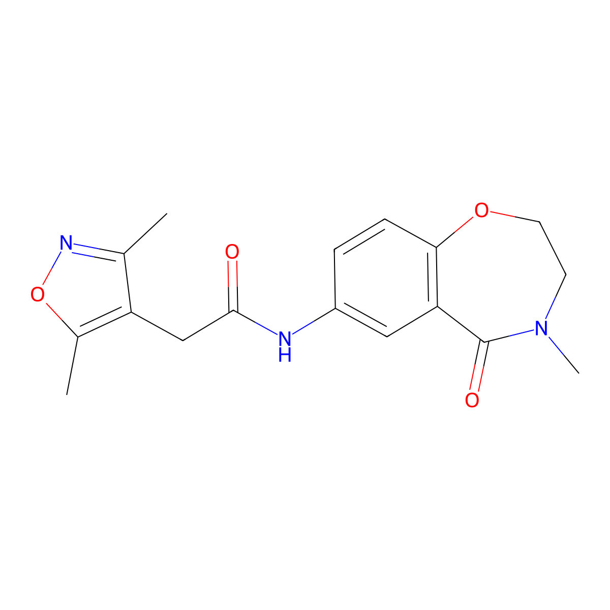 2-(3,5-dimethylisoxazol-4-yl)-N-(4-methyl-5-oxo-2,3,4,5-tetrahydrobenzo[f][1,4]oxazepin-7-yl)acetamide molecular structure, CAS 1448036-55-2