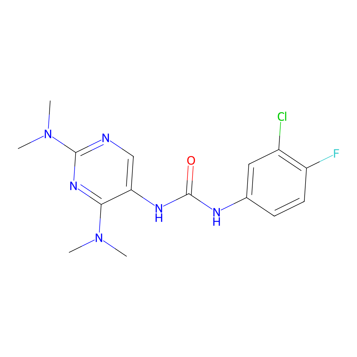 1-(2,4-Bis(dimethylamino)pyrimidin-5-yl)-3-(3-chloro-4-fluorophenyl)urea molecular structure, CAS 1448036-56-3