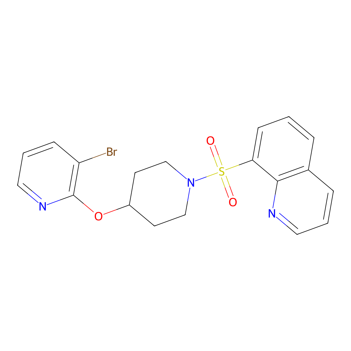 8-((4-((3-Bromopyridin-2-yl)oxy)piperidin-1-yl)sulfonyl)quinoline molecular structure, CAS 1448036-60-9