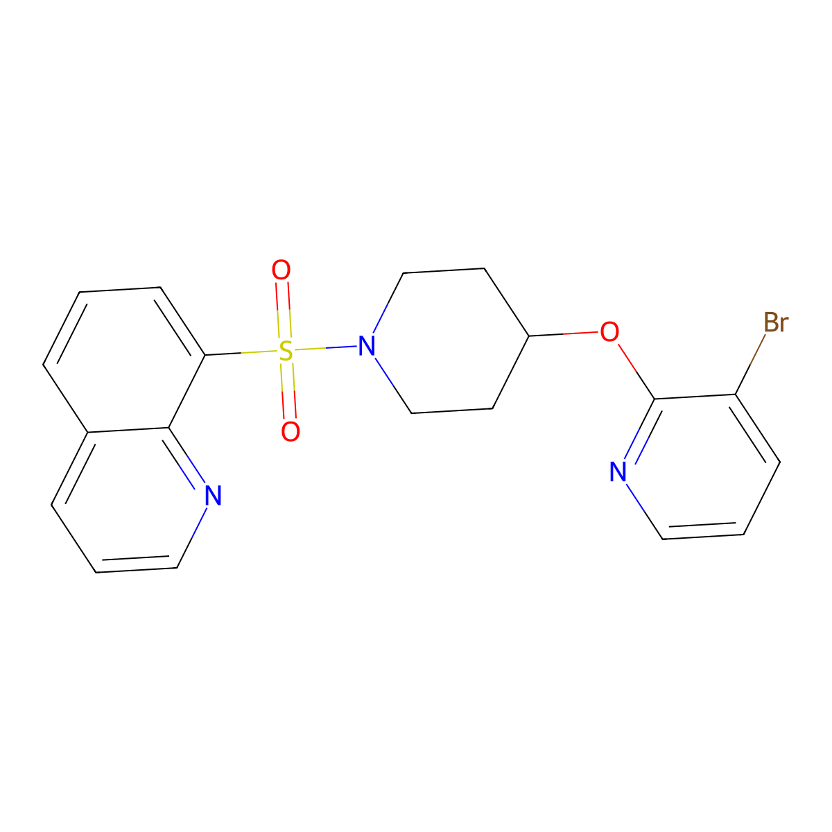 8-((4-((3-Bromopyridin-2-yl)oxy)piperidin-1-yl)sulfonyl)quinoline molecular structure, CAS 1448036-60-9