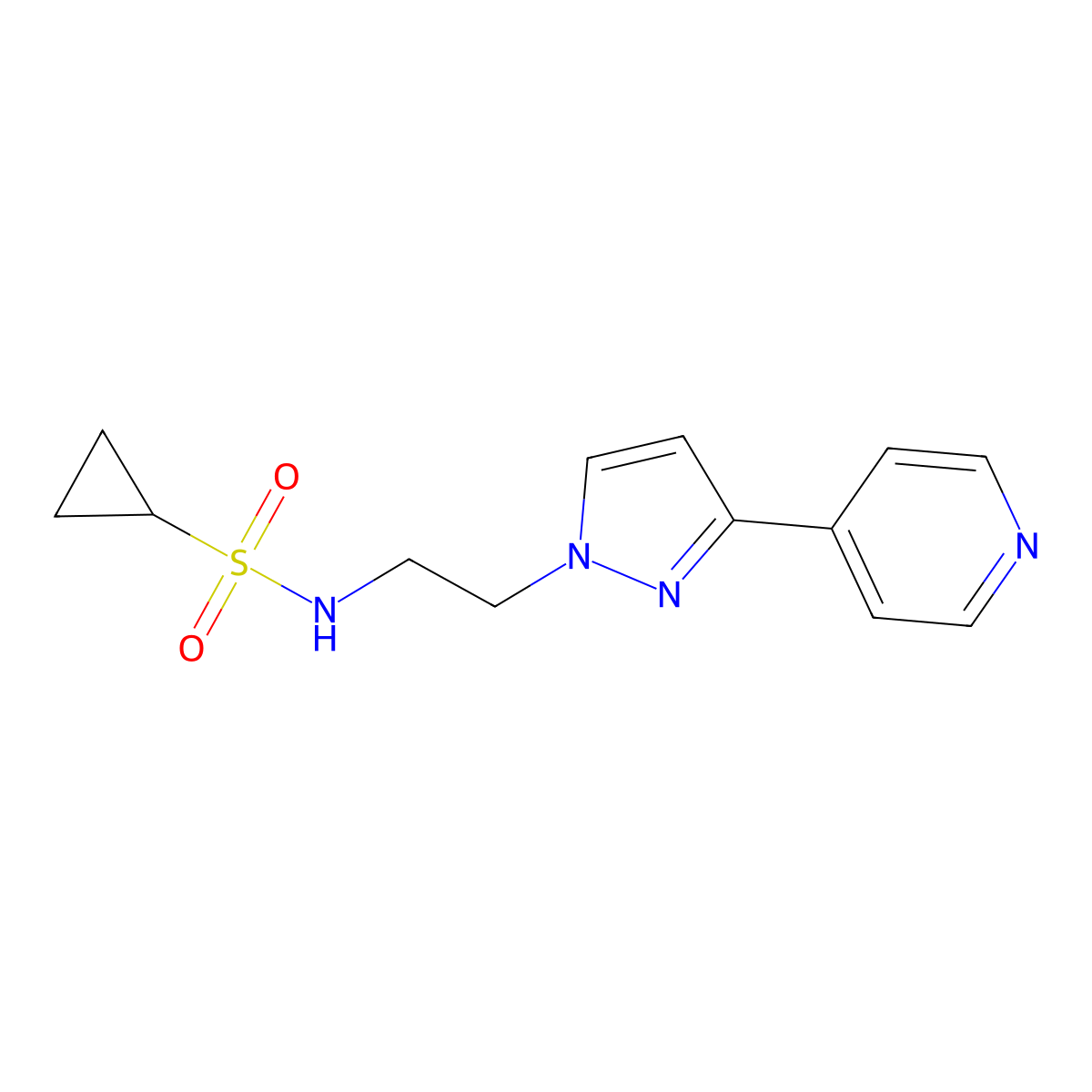 N-(2-(3-(pyridin-4-yl)-1H-pyrazol-1-yl)ethyl)cyclopropanesulfonamide molecular structure, CAS 1448036-65-4