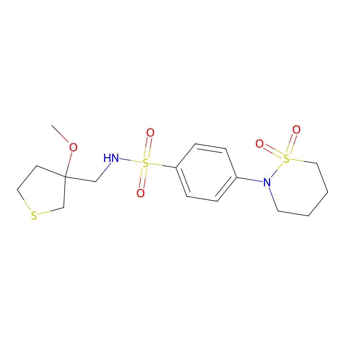 4-(1,1-dioxido-1,2-thiazinan-2-yl)-N-((3-methoxytetrahydrothiophen-3-yl)methyl)benzenesulfonamide molecular structure, CAS 1448036-67-6