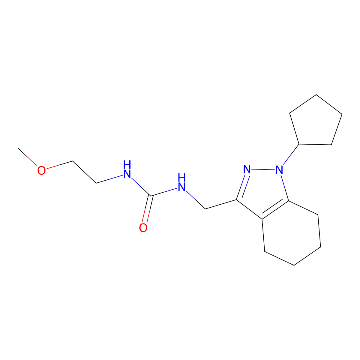 1-[(1-cyclopentyl-4,5,6,7-tetrahydro-1H-indazol-3-yl)methyl]-3-(2-methoxyethyl)urea molecular structure, CAS 1448036-70-1