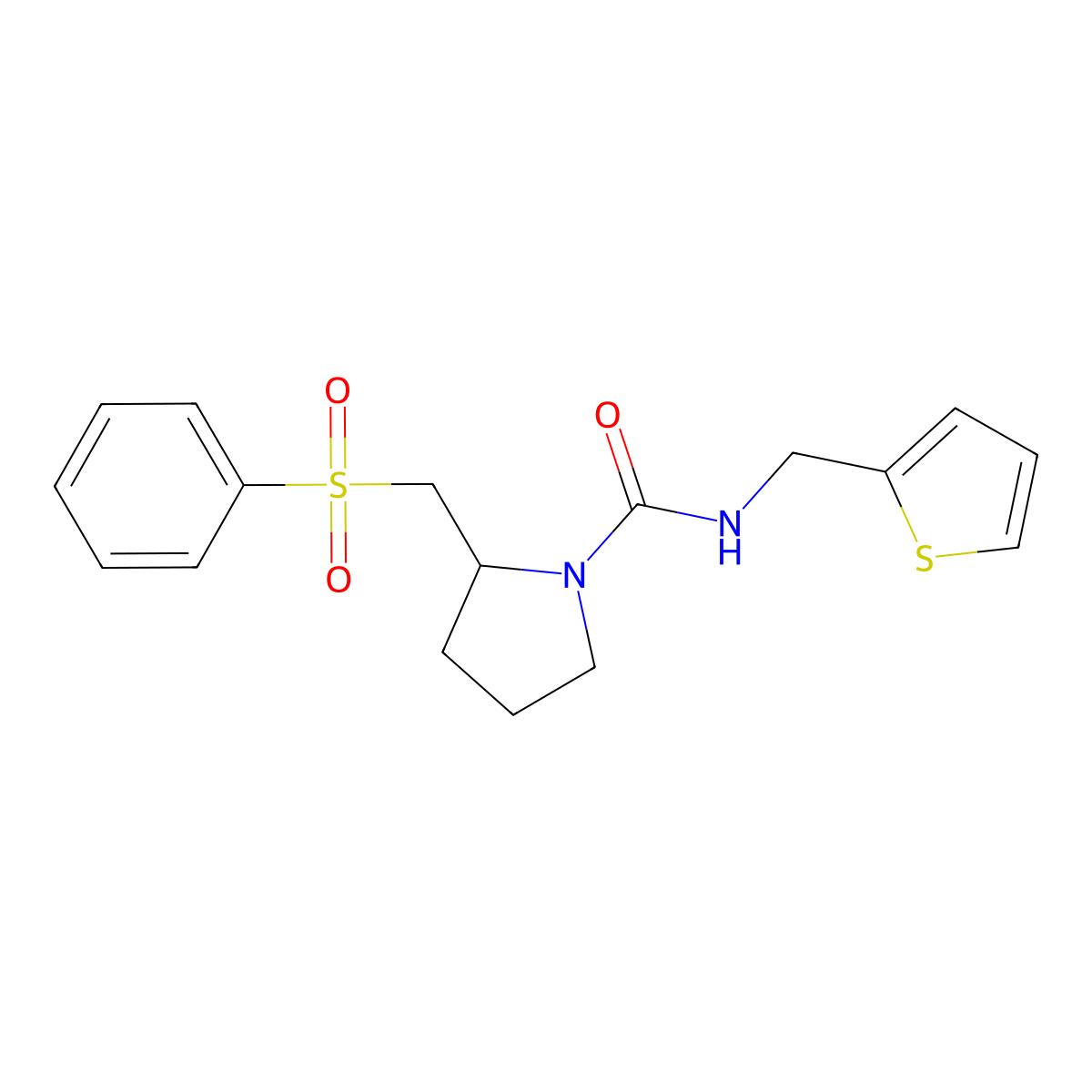 2-((phenylsulfonyl)methyl)-N-(thiophen-2-ylmethyl)pyrrolidine-1-carboxamide molecular structure, CAS 1448036-72-3