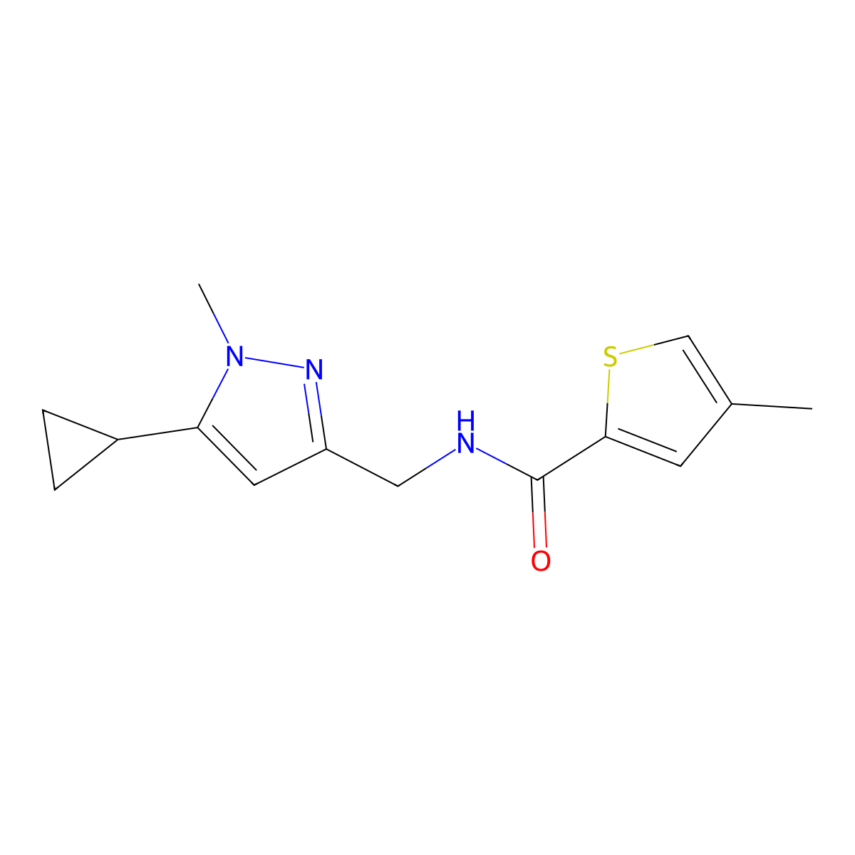 N-((5-cyclopropyl-1-methyl-1H-pyrazol-3-yl)methyl)-4-methylthiophene-2-carboxamide molecular structure, CAS 1448036-81-4