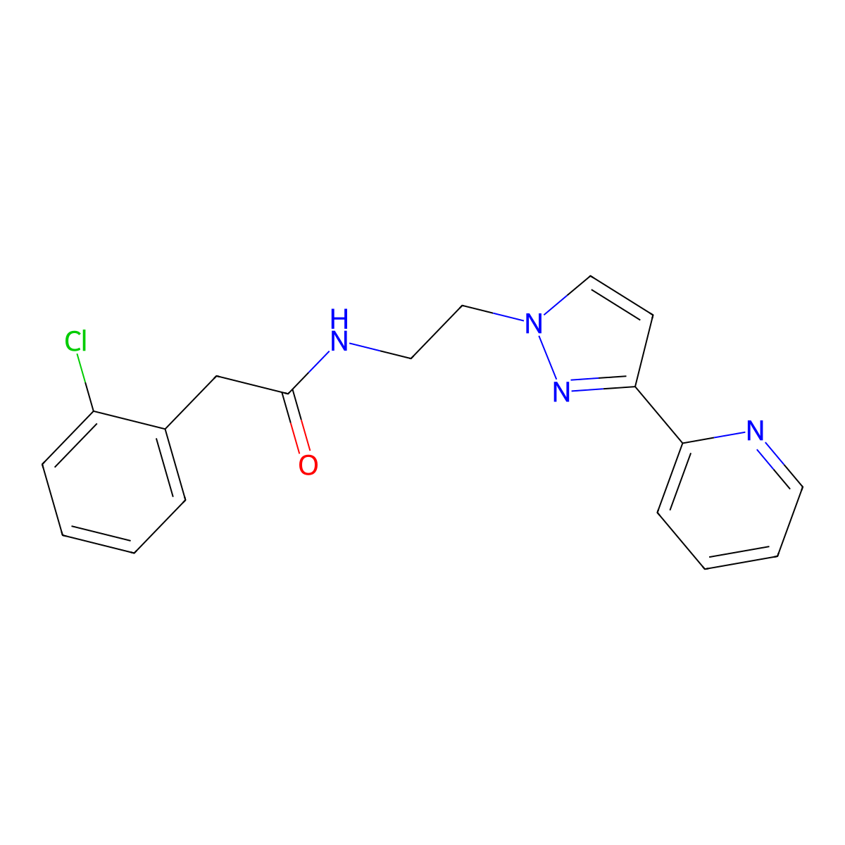 2-(2-chlorophenyl)-N-(2-(3-(pyridin-2-yl)-1H-pyrazol-1-yl)ethyl)acetamide molecular structure, CAS 1448036-86-9