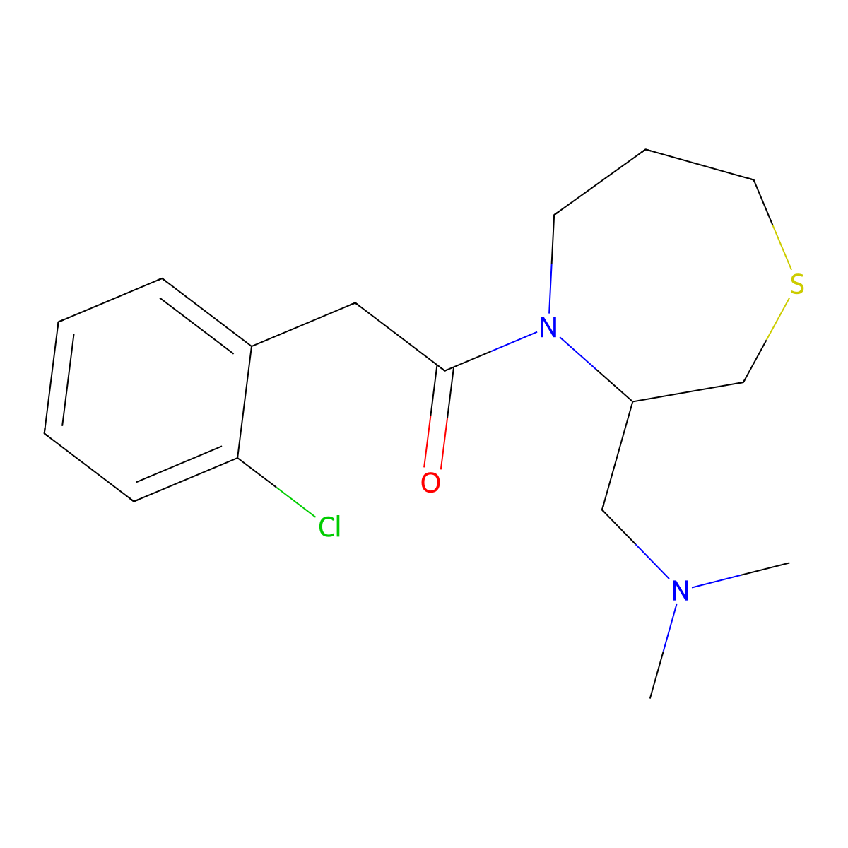 2-(2-Chlorophenyl)-1-(3-((dimethylamino)methyl)-1,4-thiazepan-4-yl)ethanone molecular structure, CAS 1448037-00-0