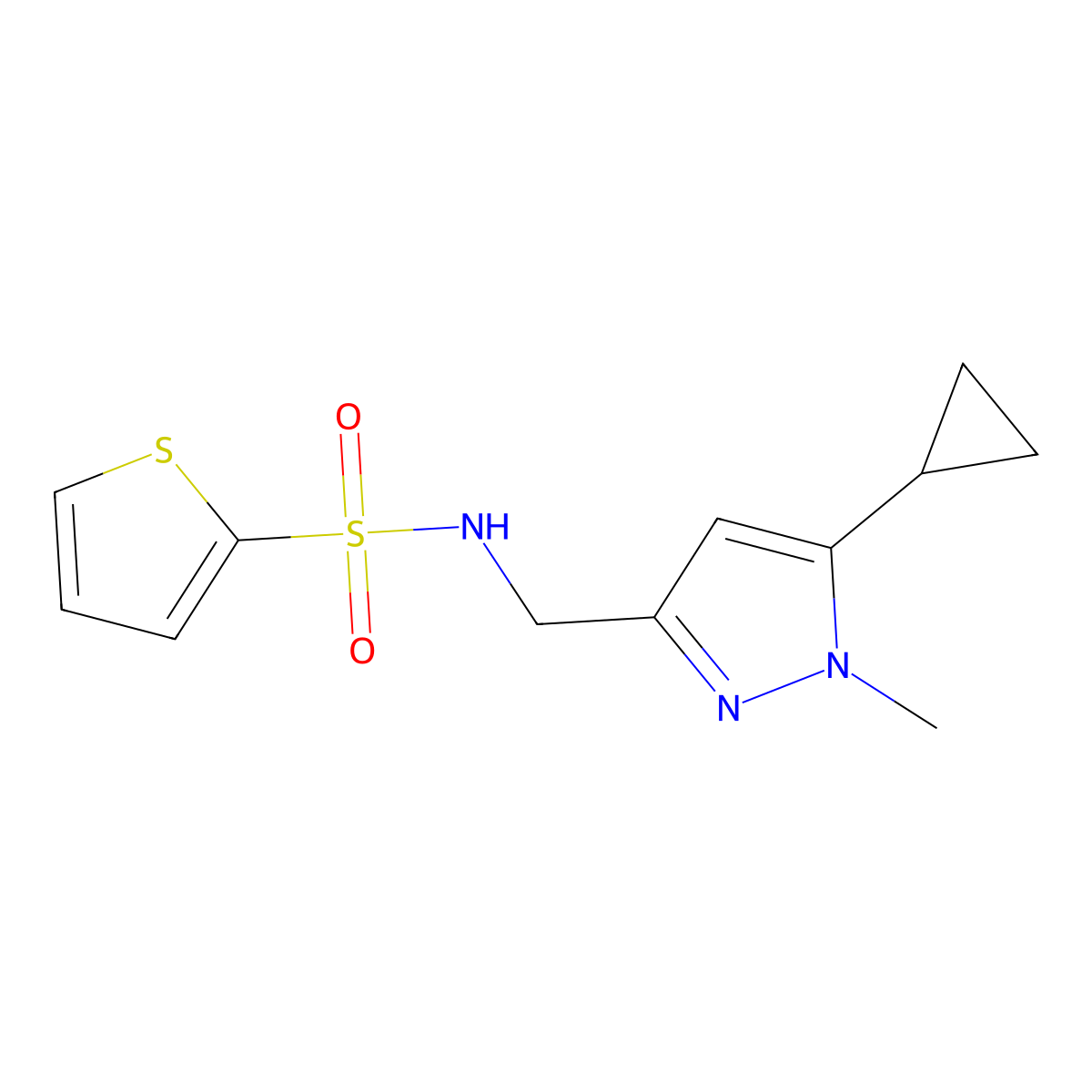 N-((5-cyclopropyl-1-methyl-1H-pyrazol-3-yl)methyl)thiophene-2-sulfonamide molecular structure, CAS 1448037-02-2