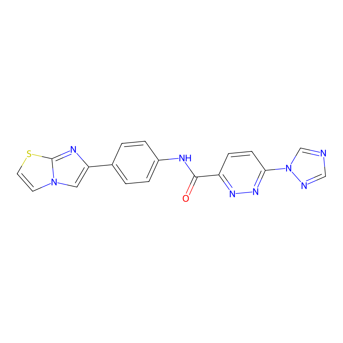 N-(4-(imidazo[2,1-b]thiazol-6-yl)phenyl)-6-(1H-1,2,4-triazol-1-yl)pyridazine-3-carboxamide molecular structure, CAS 1448037-07-7