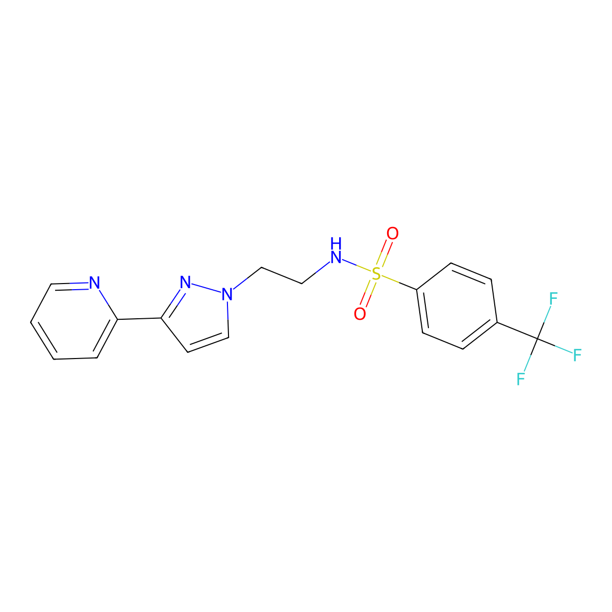 N-(2-(3-(pyridin-2-yl)-1H-pyrazol-1-yl)ethyl)-4-(trifluoromethyl)benzenesulfonamide molecular structure, CAS 1448037-08-8