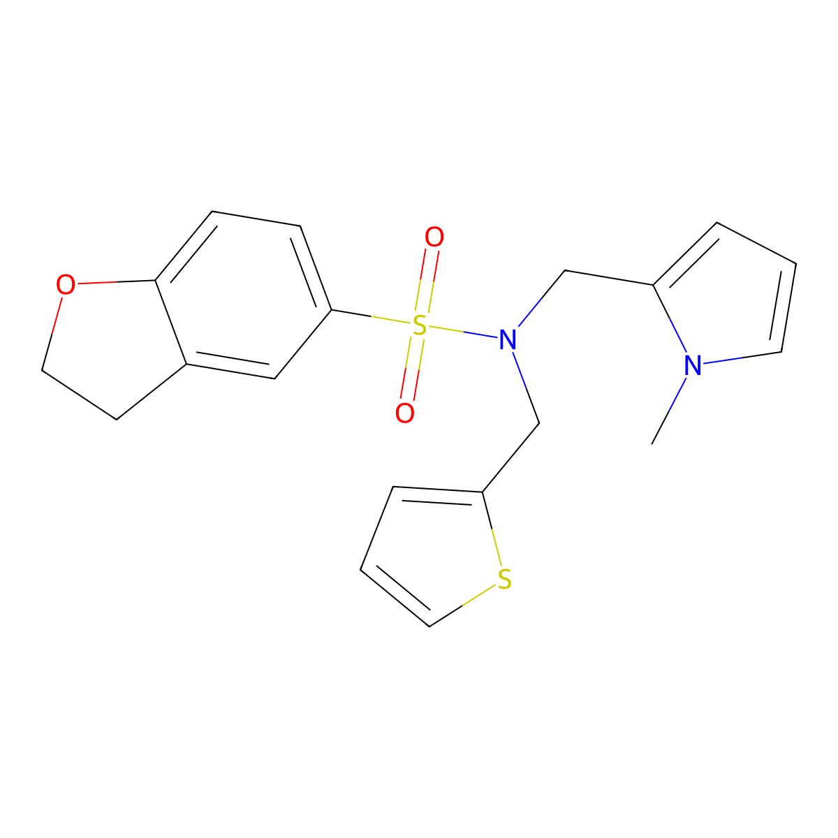 N-((1-methyl-1H-pyrrol-2-yl)methyl)-N-(thiophen-2-ylmethyl)-2,3-dihydrobenzofuran-5-sulfonamide molecular structure, CAS 1448037-20-4