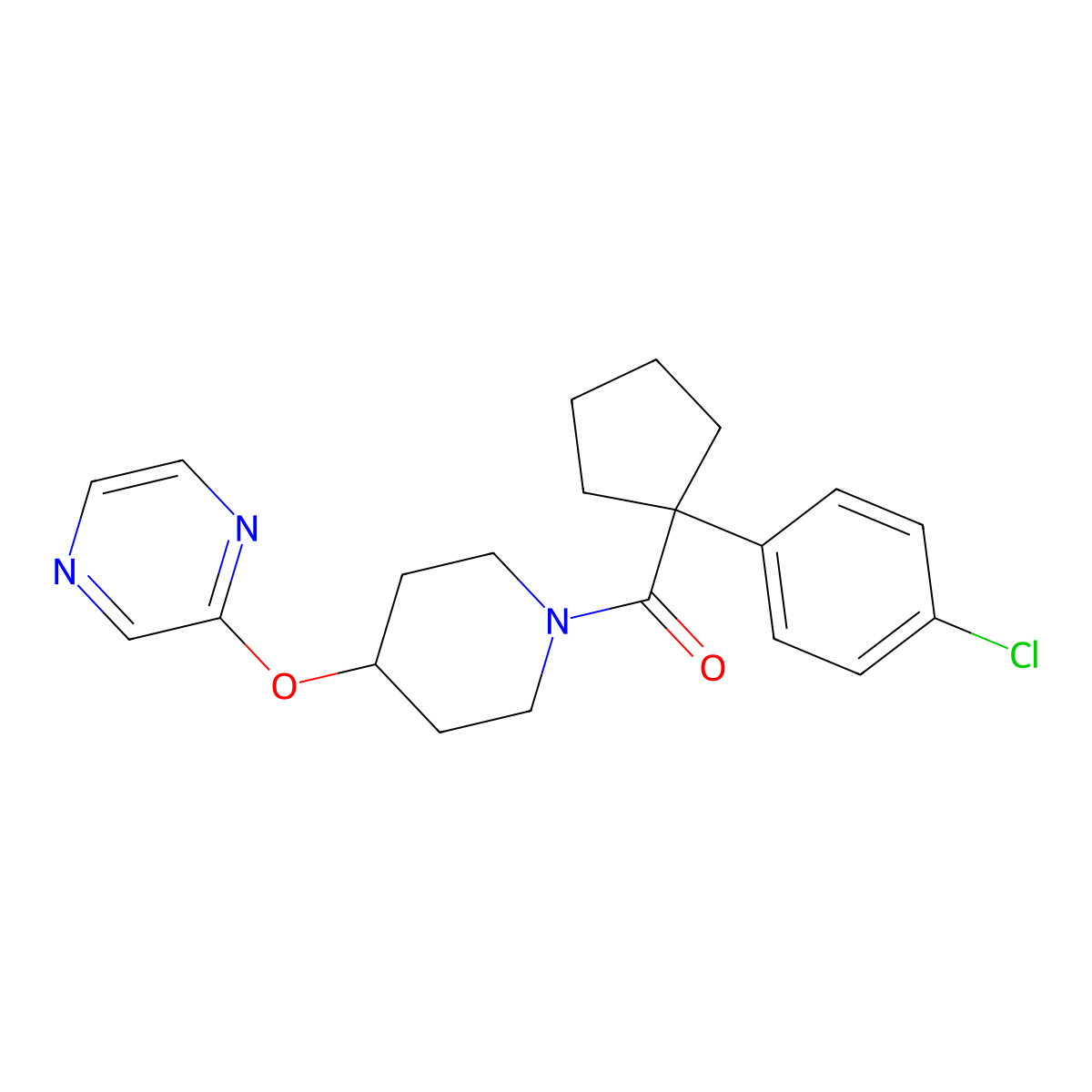 (1-(4-Chlorophenyl)cyclopentyl)(4-(pyrazin-2-yloxy)piperidin-1-yl)methanone molecular structure, CAS 1448037-21-5