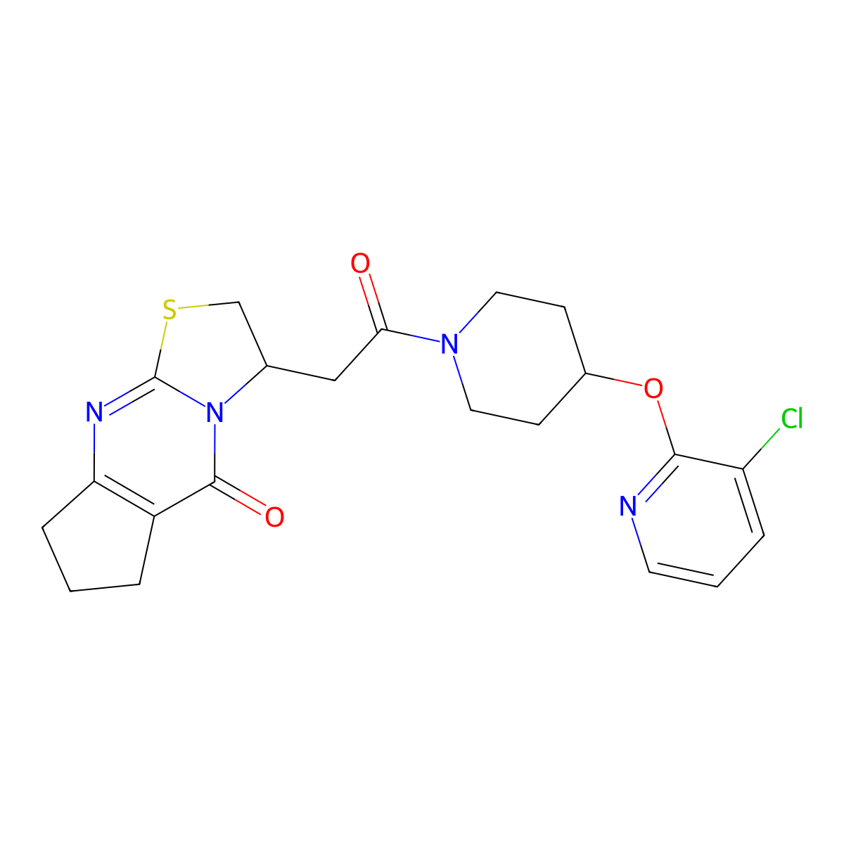 3-(2-(4-((3-chloropyridin-2-yl)oxy)piperidin-1-yl)-2-oxoethyl)-2,3,7,8-tetrahydrocyclopenta[d]thiazolo[3,2-a]pyrimidin-5(6H)-one molecular structure, CAS 1448037-27-1