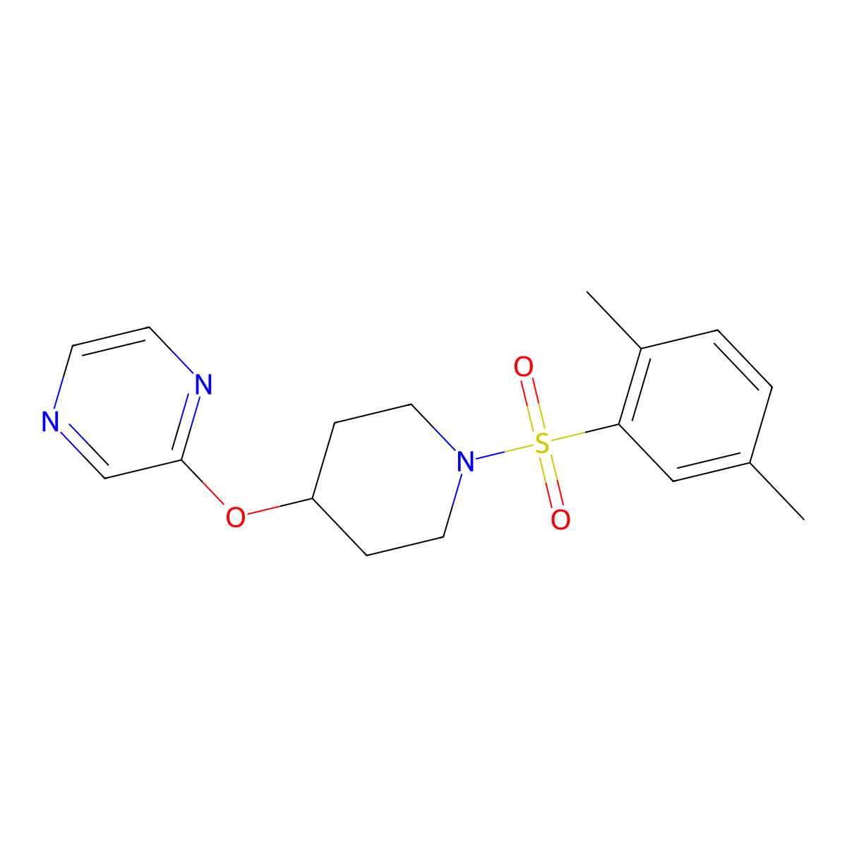 2-((1-((2,5-Dimethylphenyl)sulfonyl)piperidin-4-yl)oxy)pyrazine molecular structure, CAS 1448037-29-3