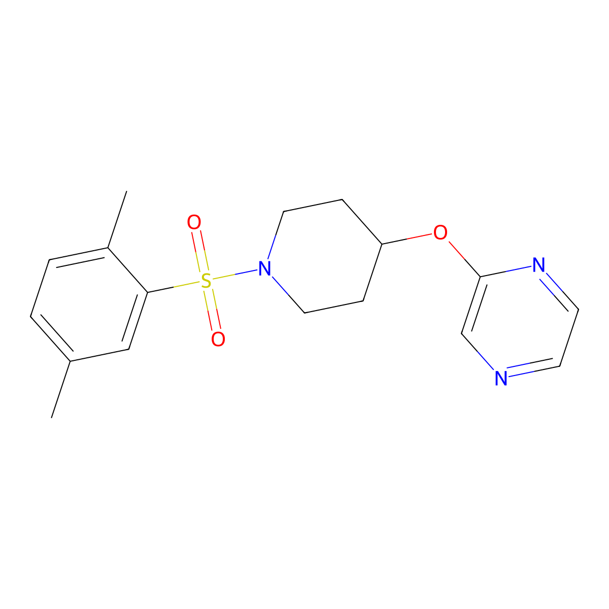 2-((1-((2,5-Dimethylphenyl)sulfonyl)piperidin-4-yl)oxy)pyrazine molecular structure, CAS 1448037-29-3