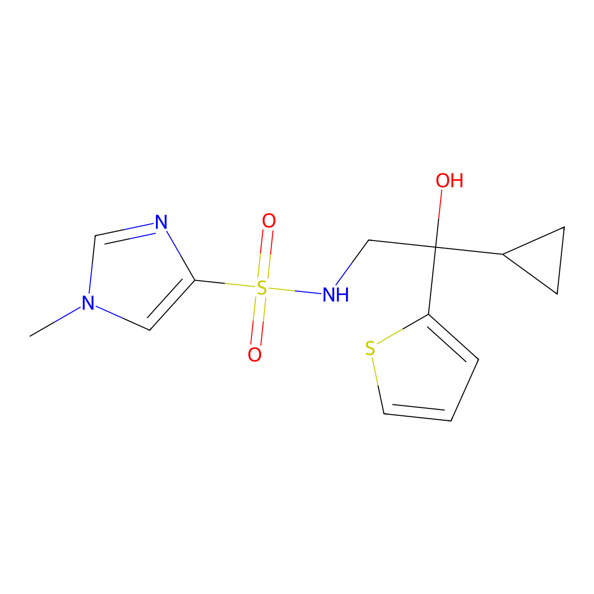 N-(2-cyclopropyl-2-hydroxy-2-(thiophen-2-yl)ethyl)-1-methyl-1H-imidazole-4-sulfonamide molecular structure, CAS 1448037-31-7