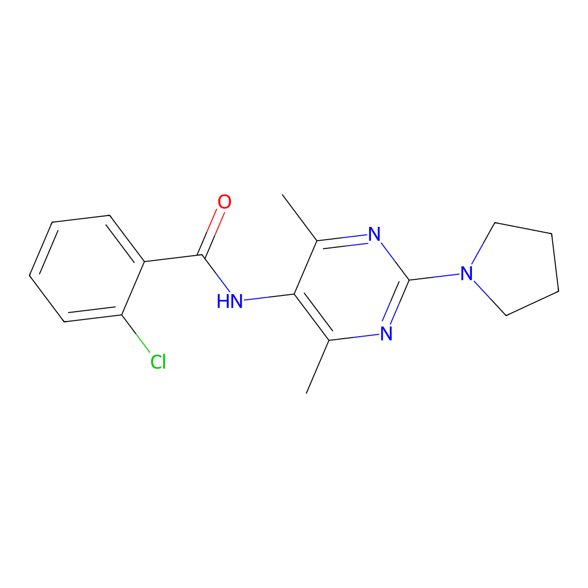 2-Chloro-N-[4,6-dimethyl-2-(pyrrolidin-1-YL)pyrimidin-5-YL]benzamide molecular structure, CAS 1448037-37-3
