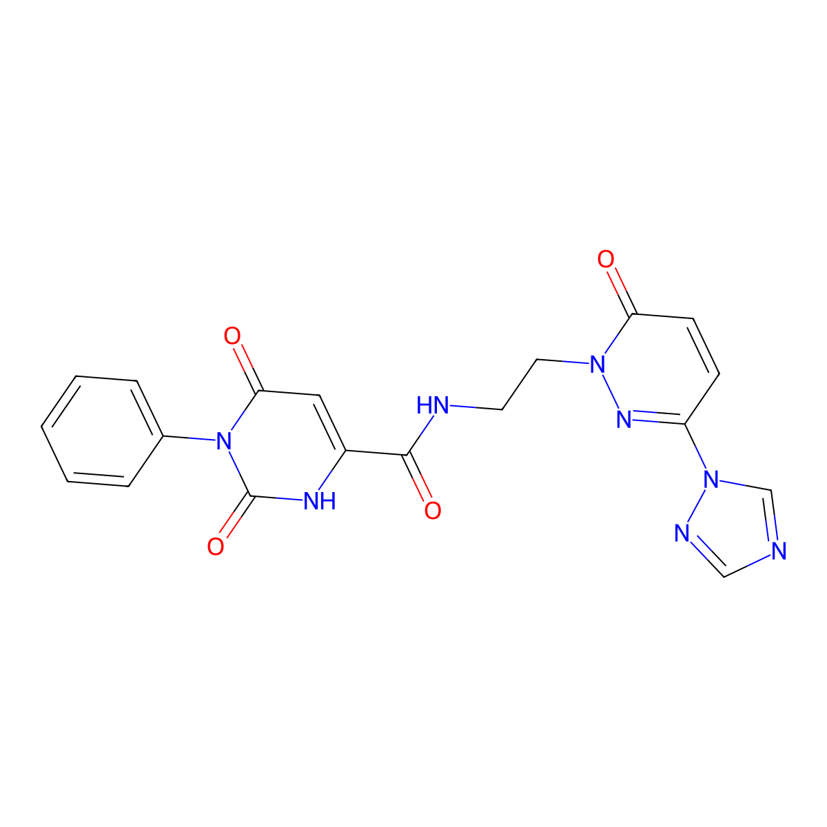 2,6-dioxo-N-(2-(6-oxo-3-(1H-1,2,4-triazol-1-yl)pyridazin-1(6H)-yl)ethyl)-1-phenyl-1,2,3,6-tetrahydropyrimidine-4-carboxamide molecular structure, CAS 1448037-40-8
