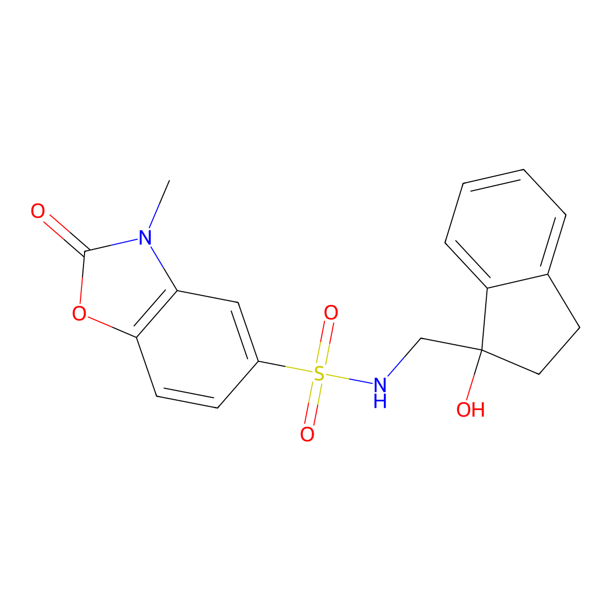 N-((1-hydroxy-2,3-dihydro-1H-inden-1-yl)methyl)-3-methyl-2-oxo-2,3-dihydrobenzo[d]oxazole-5-sulfonamide molecular structure, CAS 1448037-43-1