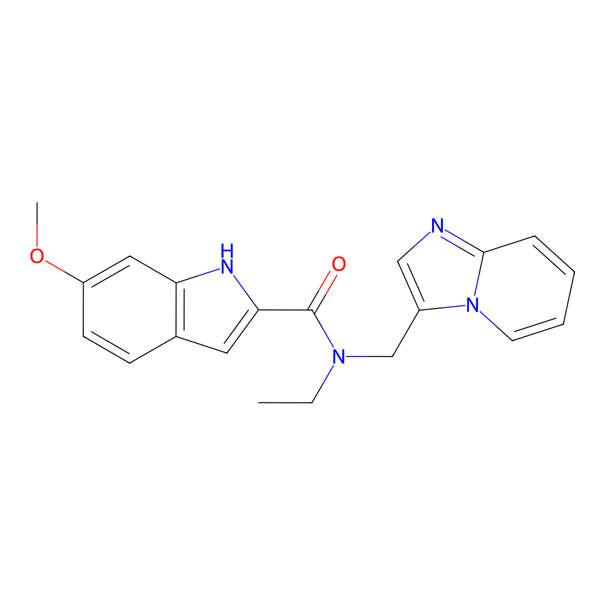 N-ethyl-N-(imidazo[1,2-a]pyridin-3-ylmethyl)-6-methoxy-1H-indole-2-carboxamide molecular structure, CAS 1448037-46-4