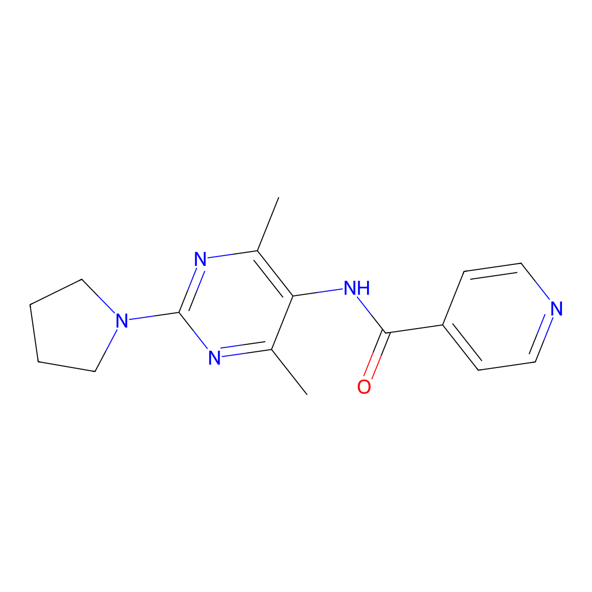 N-(4,6-dimethyl-2-(pyrrolidin-1-yl)pyrimidin-5-yl)isonicotinamide molecular structure, CAS 1448037-47-5