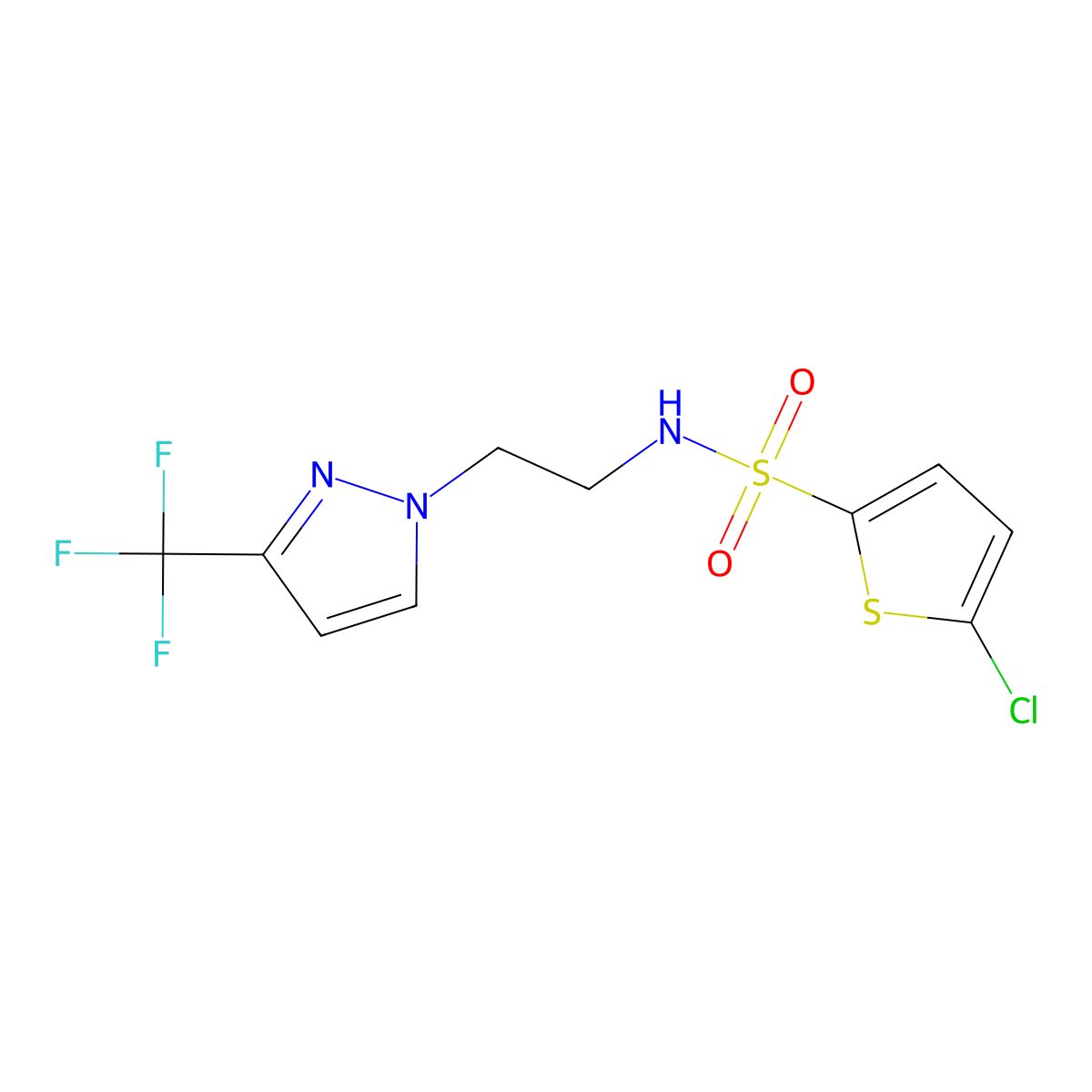 5-chloro-N-{2-[3-(trifluoromethyl)-1H-pyrazol-1-yl]ethyl}thiophene-2-sulfonamide molecular structure, CAS 1448037-48-6