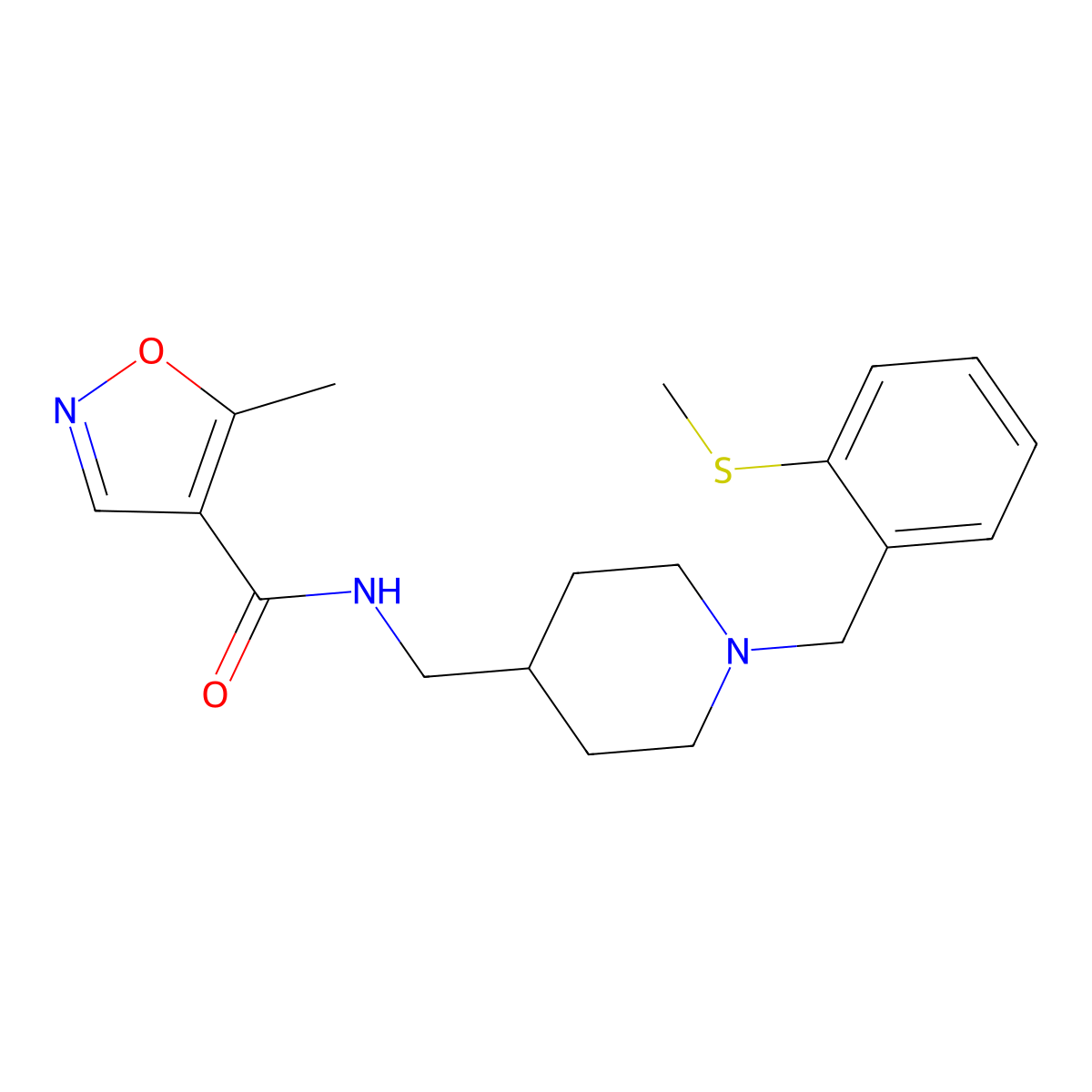 5-methyl-N-((1-(2-(methylthio)benzyl)piperidin-4-yl)methyl)isoxazole-4-carboxamide molecular structure, CAS 1448037-49-7