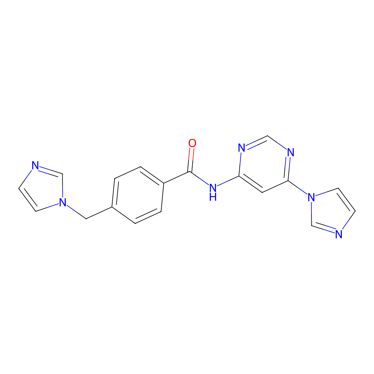 4-((1H-imidazol-1-yl)methyl)-N-(6-(1H-imidazol-1-yl)pyrimidin-4-yl)benzamide molecular structure, CAS 1448037-50-0