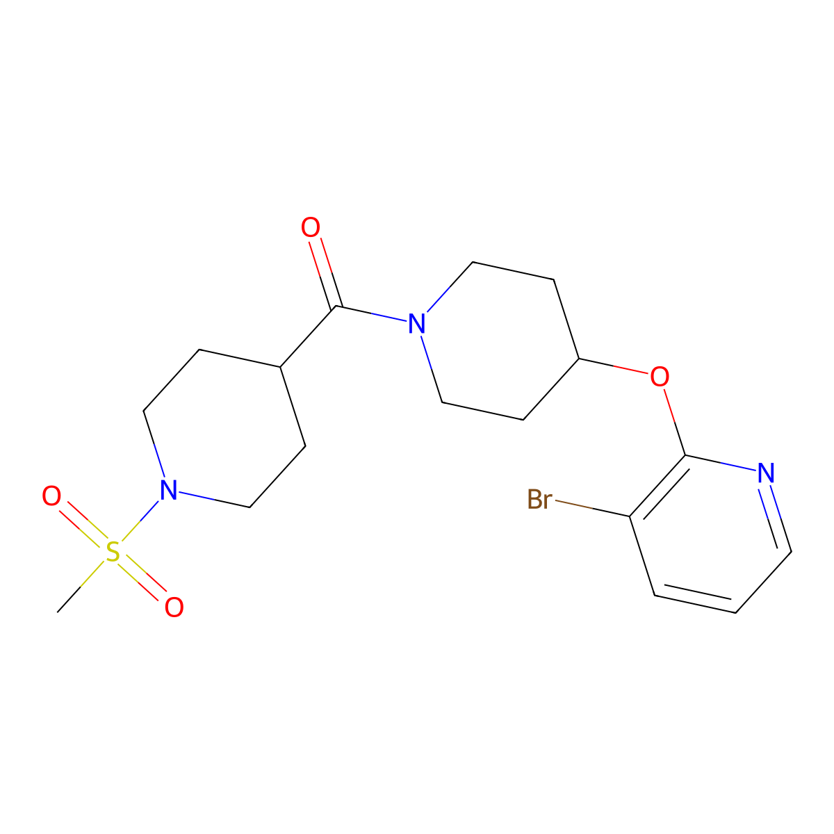 (4-((3-Bromopyridin-2-yl)oxy)piperidin-1-yl)(1-(methylsulfonyl)piperidin-4-yl)methanone molecular structure, CAS 1448037-52-2